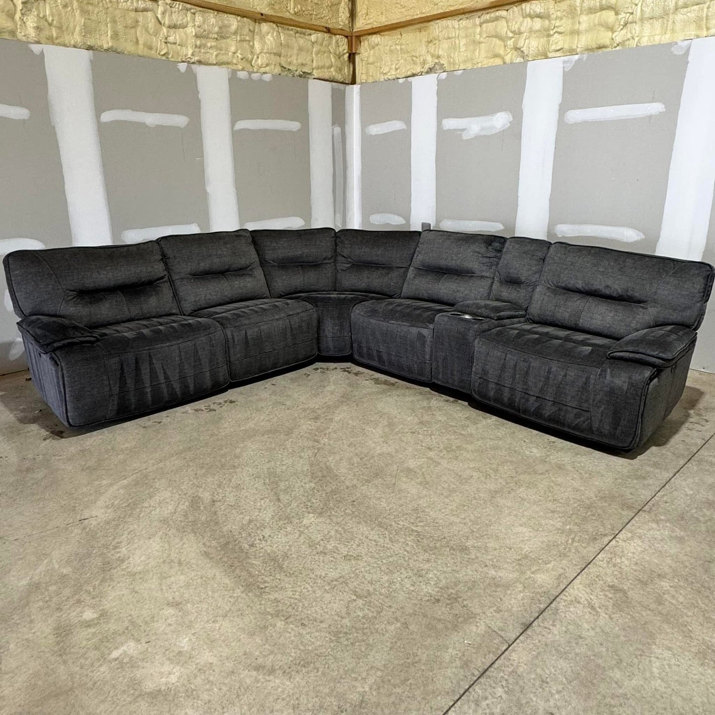 Large Dark Grey Modular Electric Reclining Sectional With Cupholders and Storage π