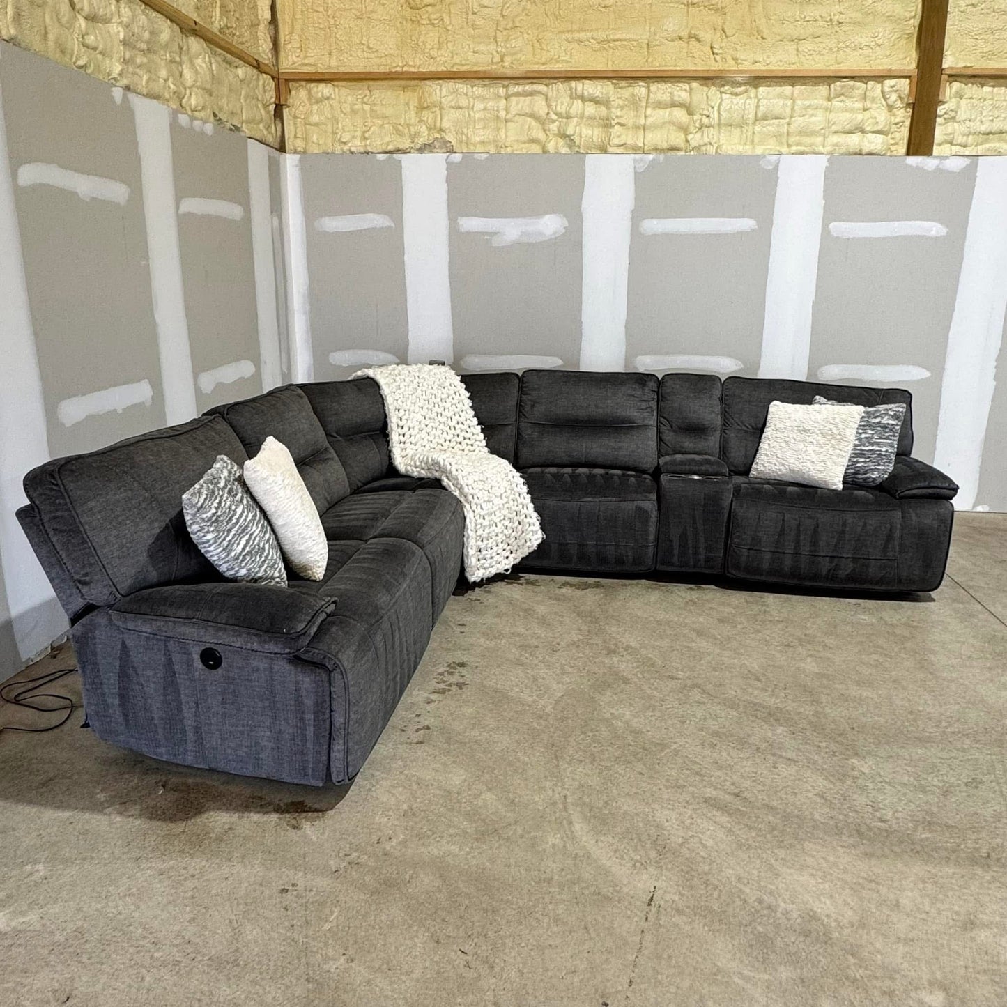 Large Dark Grey Modular Electric Reclining Sectional With Cupholders and Storage π