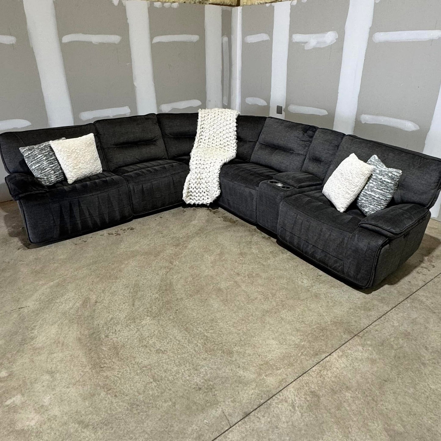Large Dark Grey Modular Electric Reclining Sectional With Cupholders and Storage π