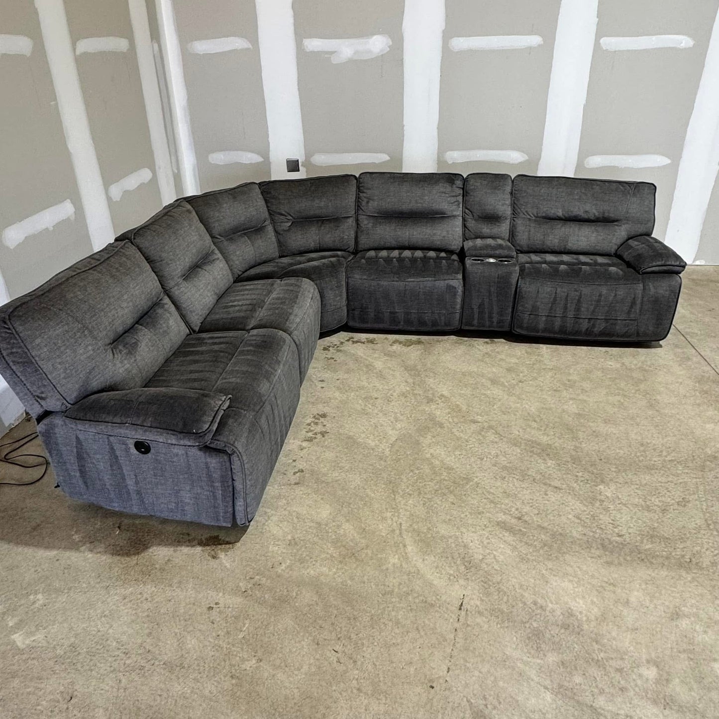 Large Dark Grey Modular Electric Reclining Sectional With Cupholders and Storage π