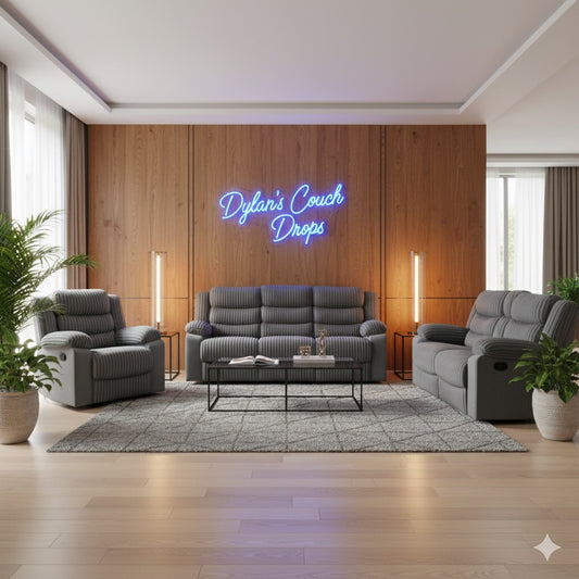 Max Reclining Sofa, Loveseat, and Chair (Trend Fluffy Grey Corduroy Fabric)